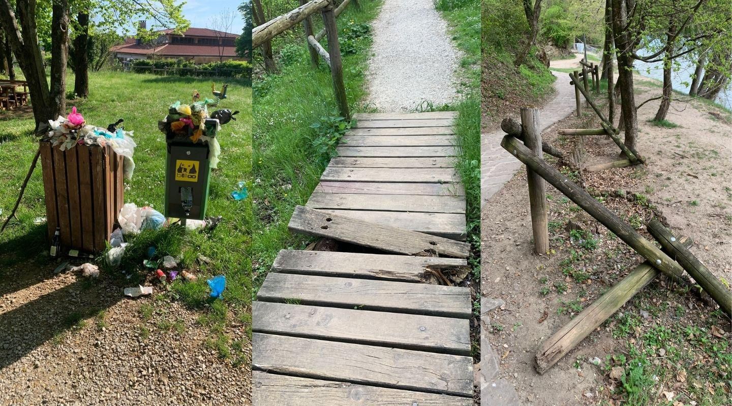 Immagine per Rifiuti e degrado in Parco Piuma, cestini strapieni di rifiuti a Gorizia